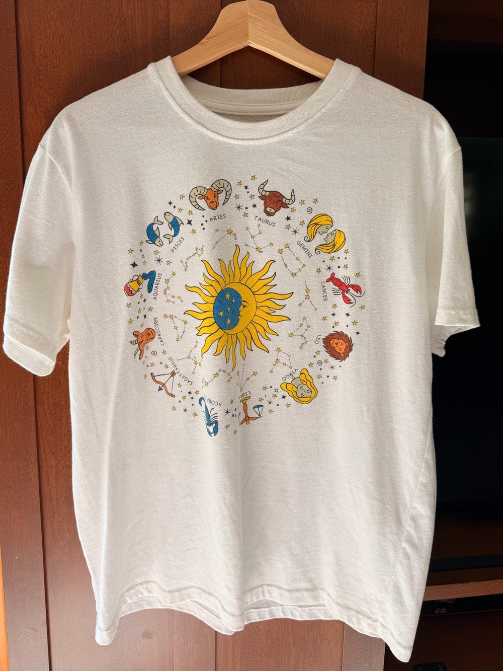 Chemistry Zodiac White Tee with Yellow Sun KIDS Large or ADULT Woman size Small